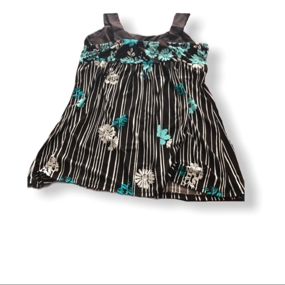 Speechless Floral Shelf Bra Tank Top Flowing Hem Small Teal Brown And White - Picture 3 of 5